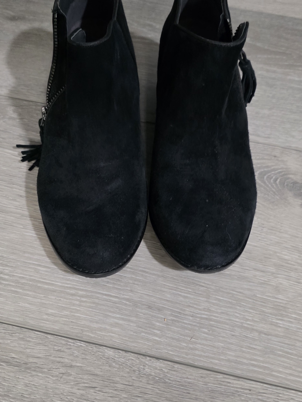 Vionic Black Suede Ankle Booties with Side Tassel Zip